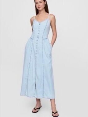 GAP Light Denim Button-Front Maxi Dress